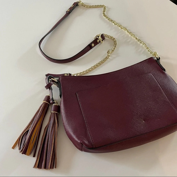 Wine color chain strap tassel bag burgundy red Bin8 - Picture 1 of 13